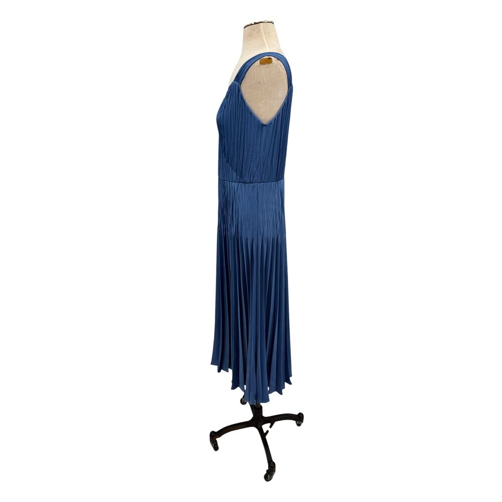 Vince Hydrangea Blue Pleated Midi Dress Sleeveless V-Neck Size Small - Picture 5 of 13